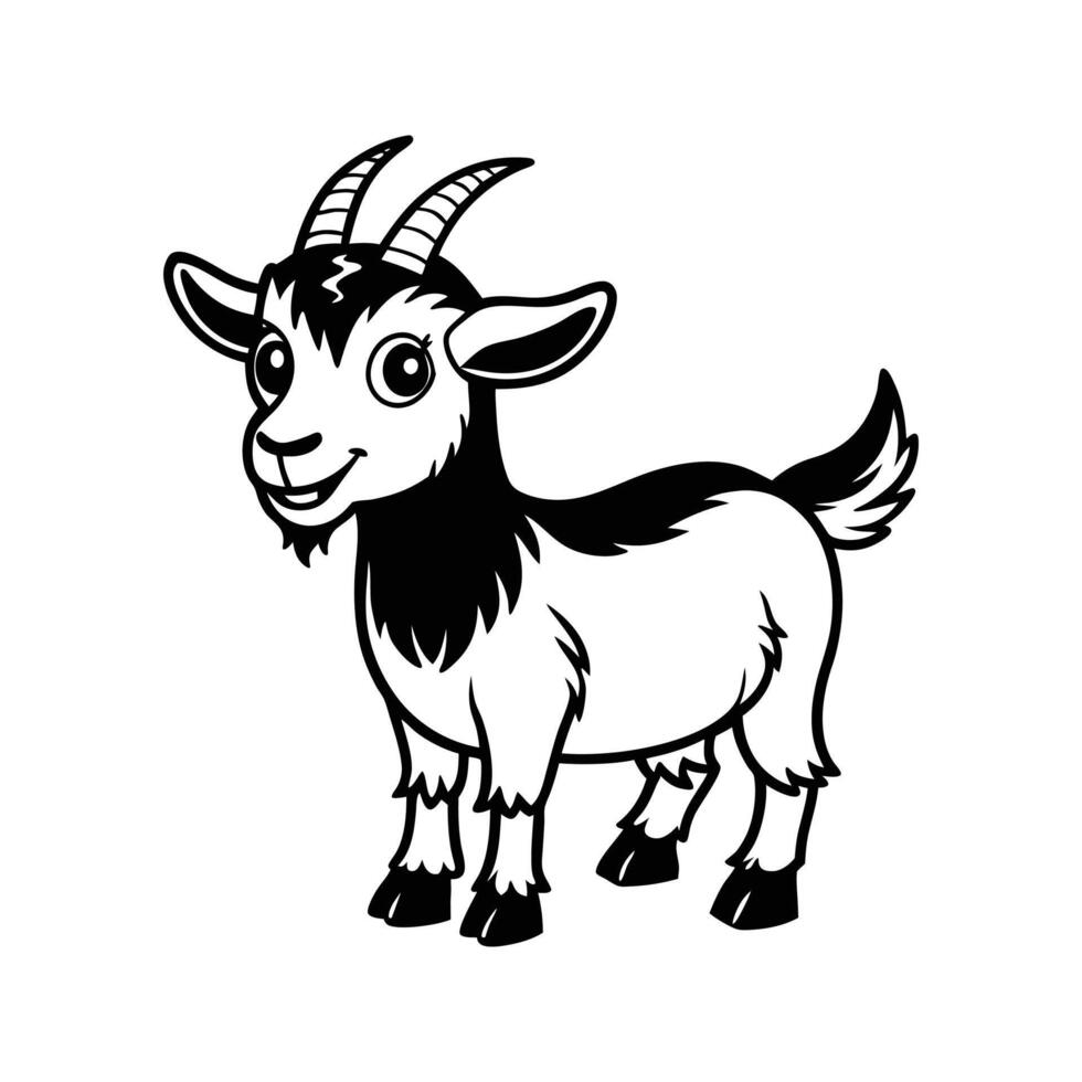 Friendly Black and White Cartoon Goat Silhouette Illustration Isolated on White Background vector