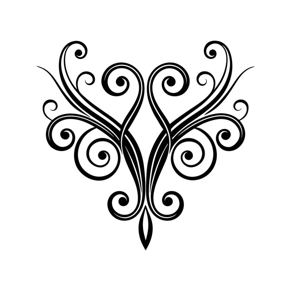 Black Swirl Ornament Symmetrical Curls Silhouette Isolated White Background Graphic Design Element vector