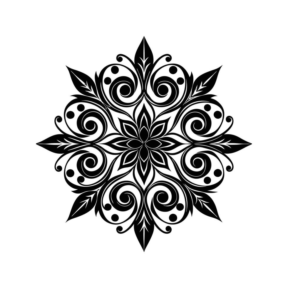 Black and White Intricate Floral Mandala Graphic Design Element Isolated White Background monochrome vector