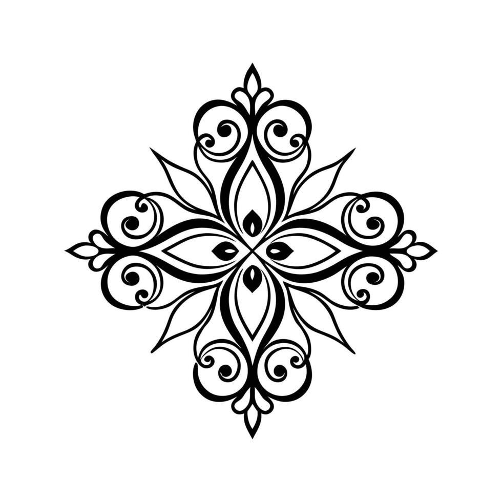 Black and White Vintage Floral Cross Silhouette Isolated on White Background Ornate Design Element vector