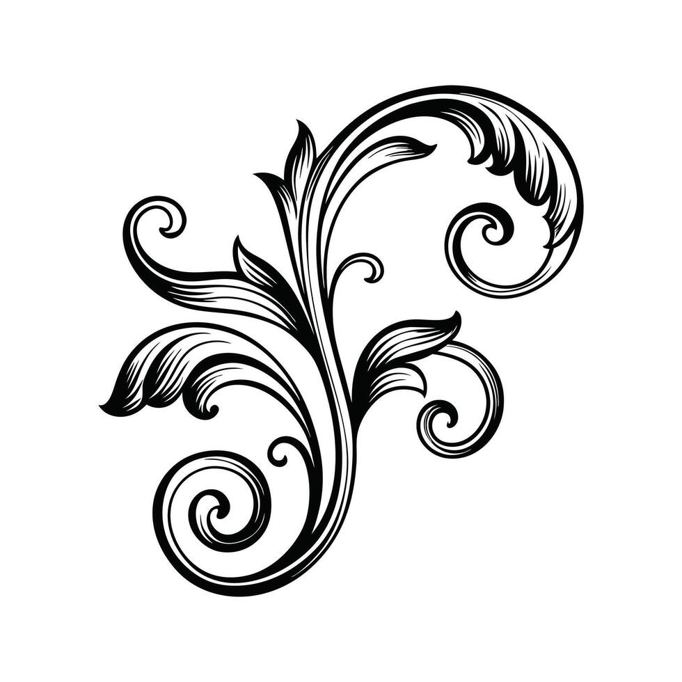 Black and White Floral Swirl Tendril Design Silhouette Isolated on White Background Graphic vector