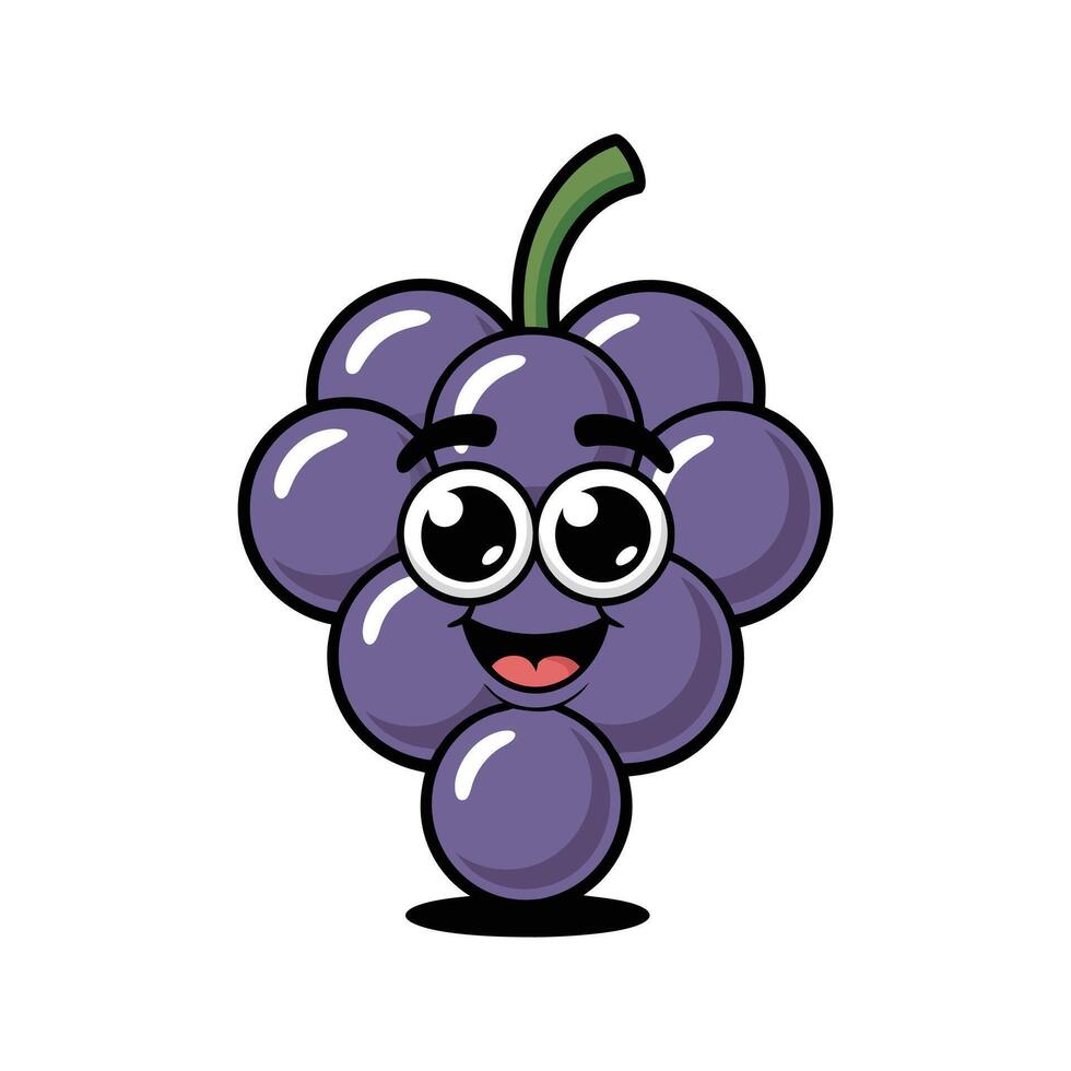 Cheerful Purple Grape Bunch Cartoon Character Illustration Happy Smiling Face Big Eyes Graphic Design vector