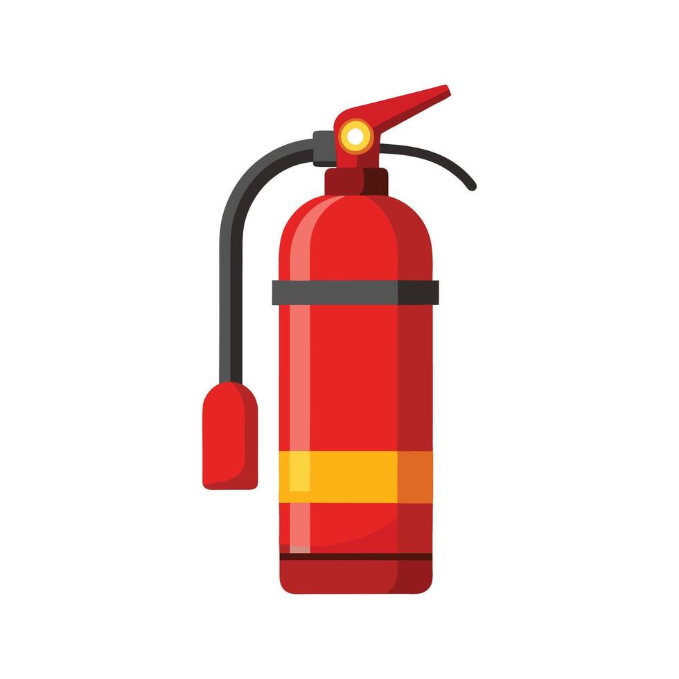 Red Fire Extinguisher Illustration Black Hose Yellow Stripe Safety Equipment Graphic Design Element Isolated White Background vector