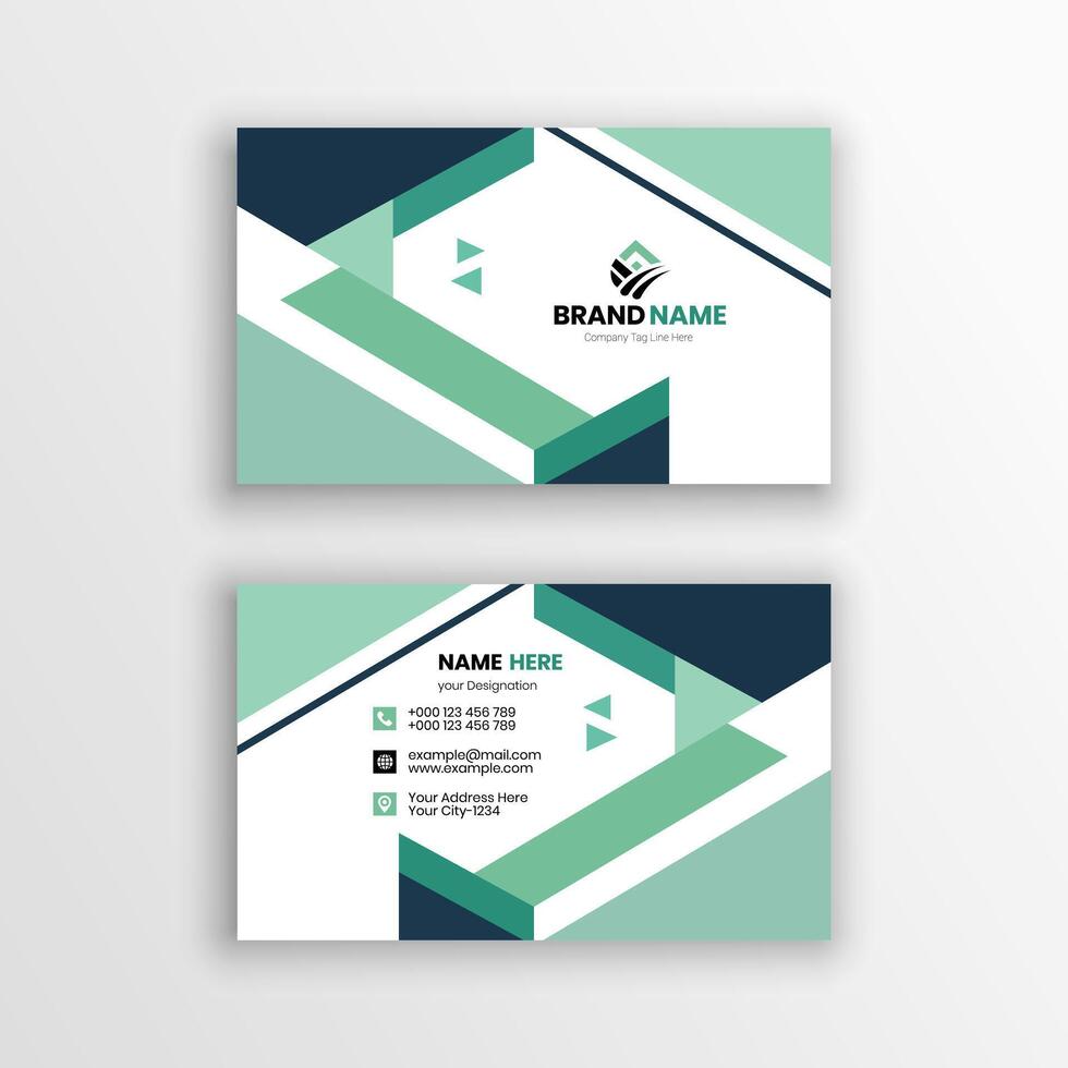 a business card with a green and white design vector