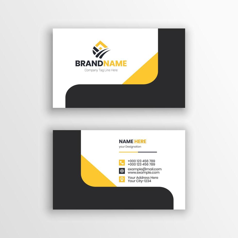a business card with a yellow and black design vector