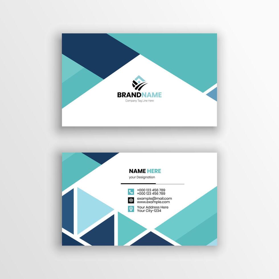 a business card with a blue and white geometric design vector