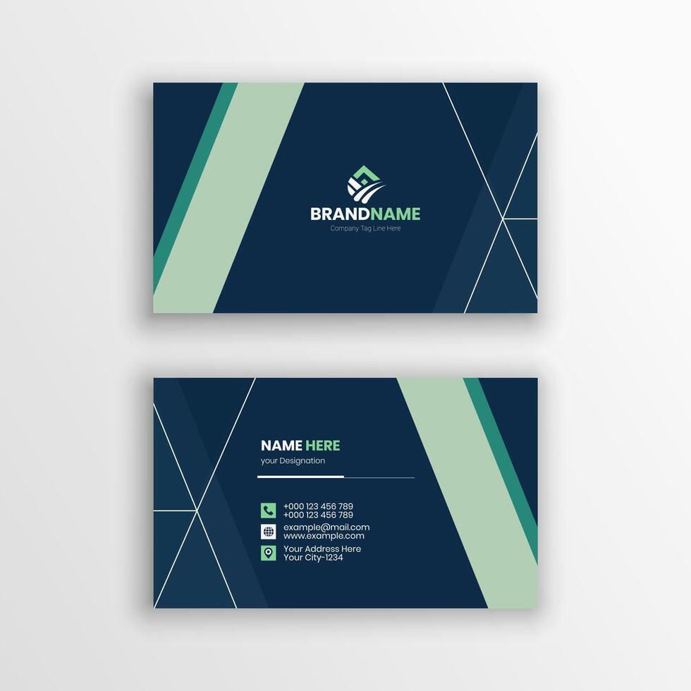 a business card with a green and blue design vector