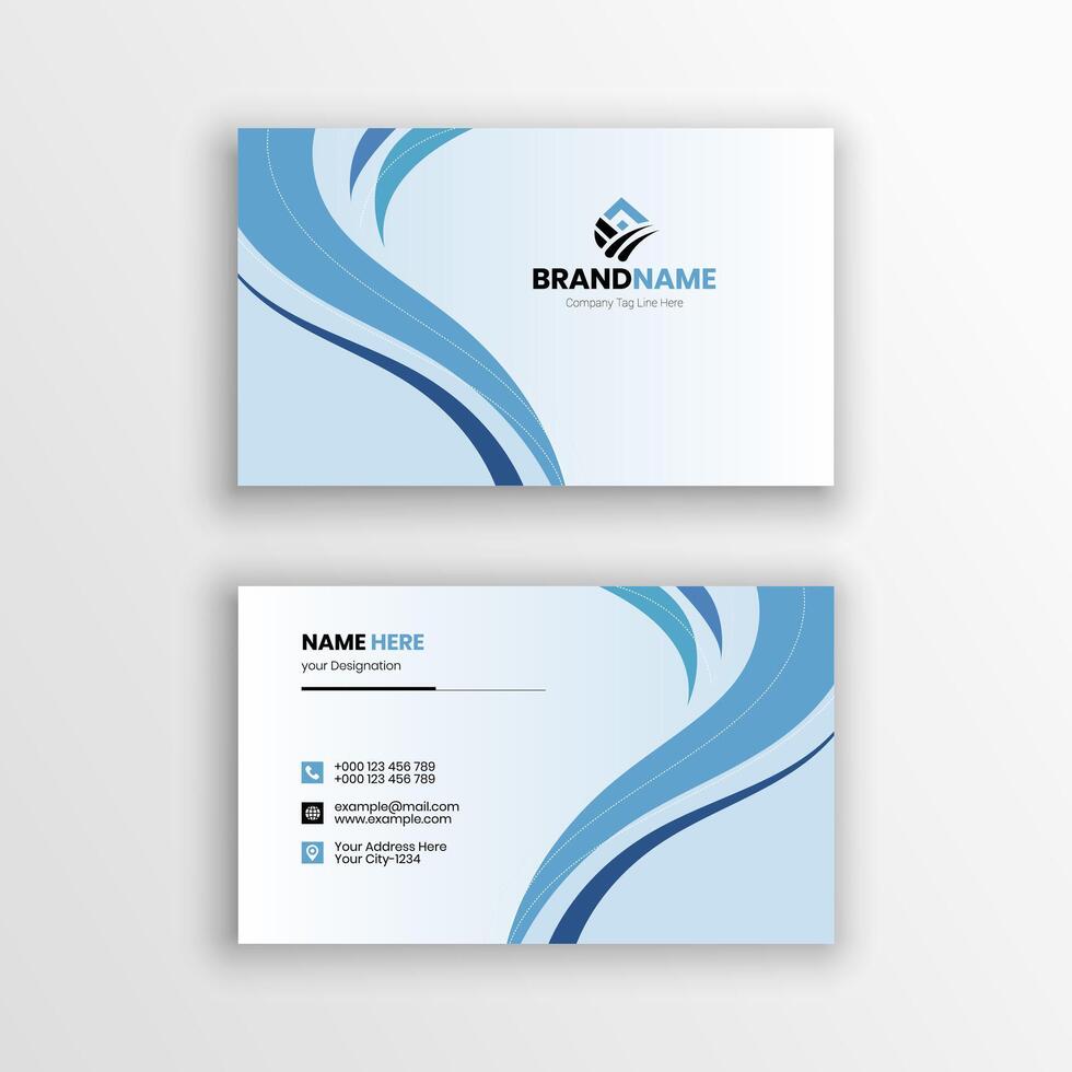a business card with a blue wave design vector