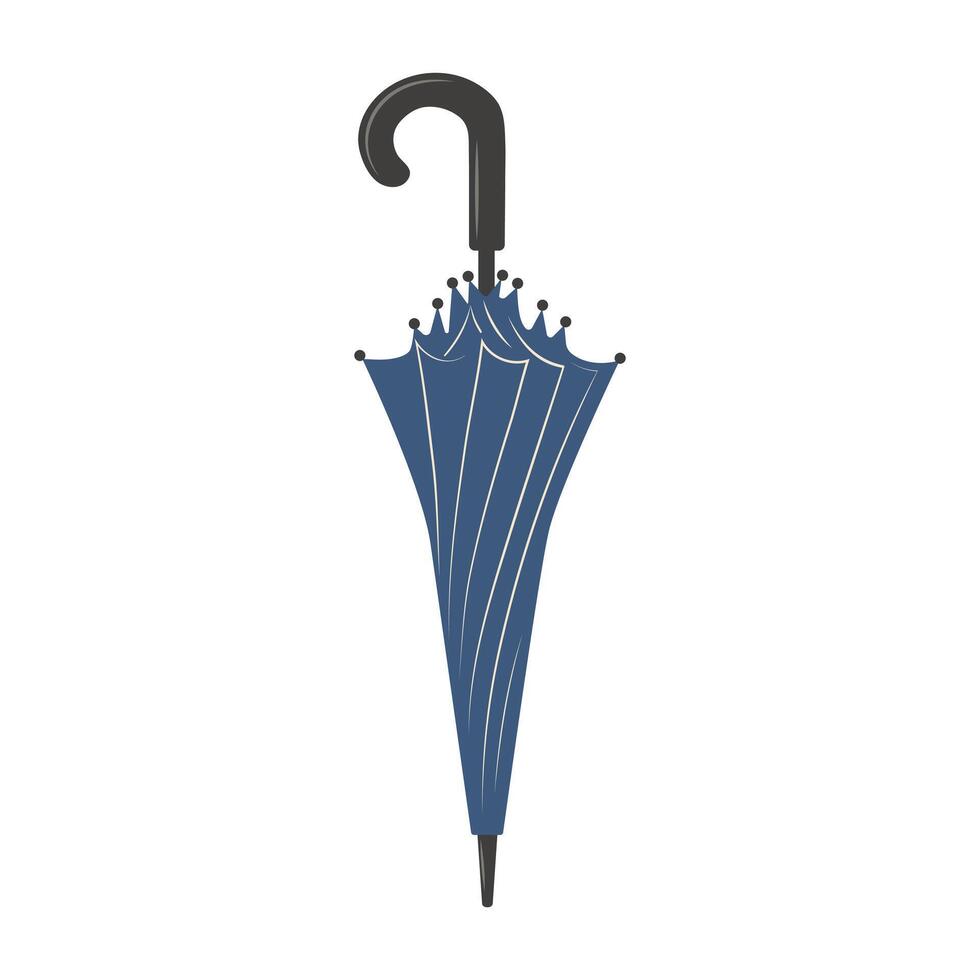 Folded umbrella cane. Rain protection umbrella accessory with handle. Flat cartoon illustration vector