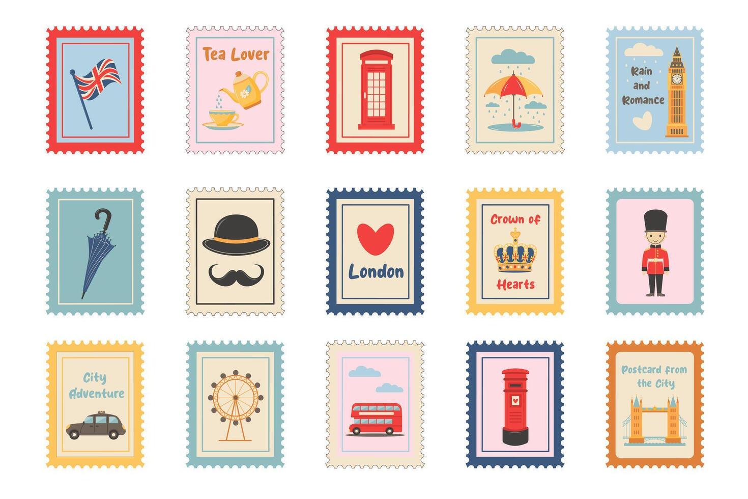 London-themed stamp illustrations collection vector