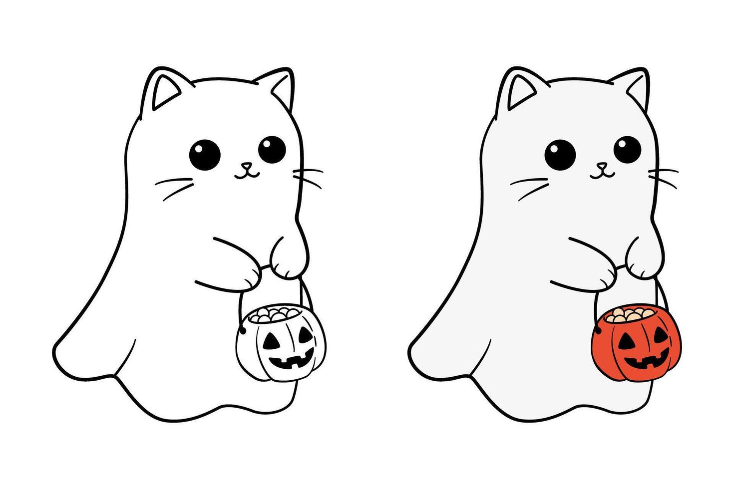 Cute Ghost Cats with Pumpkin Pails for Halloween vector