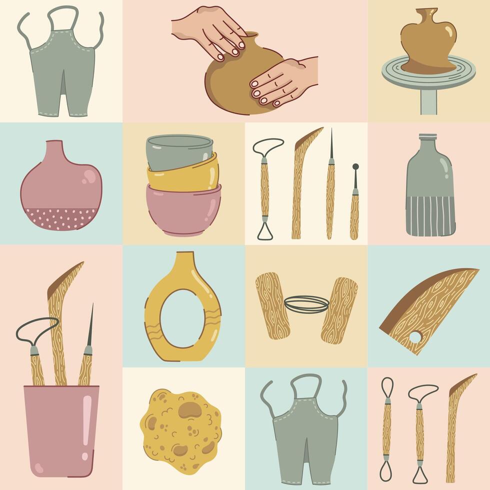 Pottery tools and crafting equipment vector
