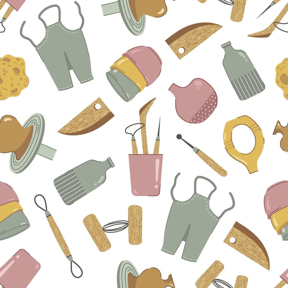 Colorful crafting tools and materials pattern vector