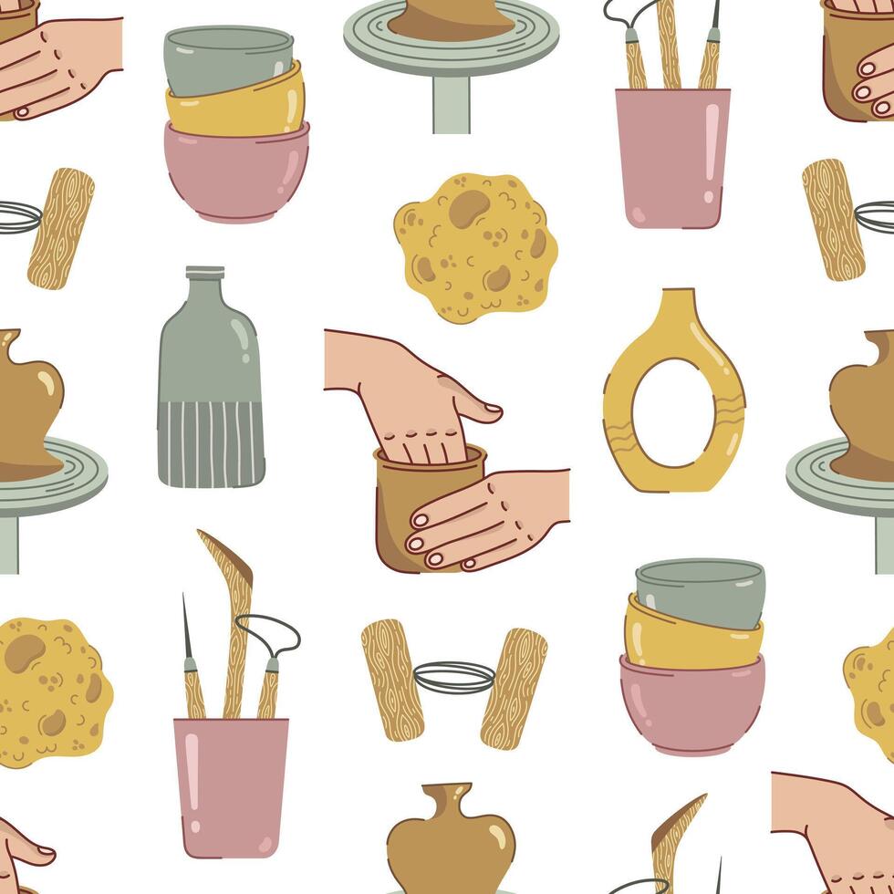 Pottery tools and creative materials pattern vector