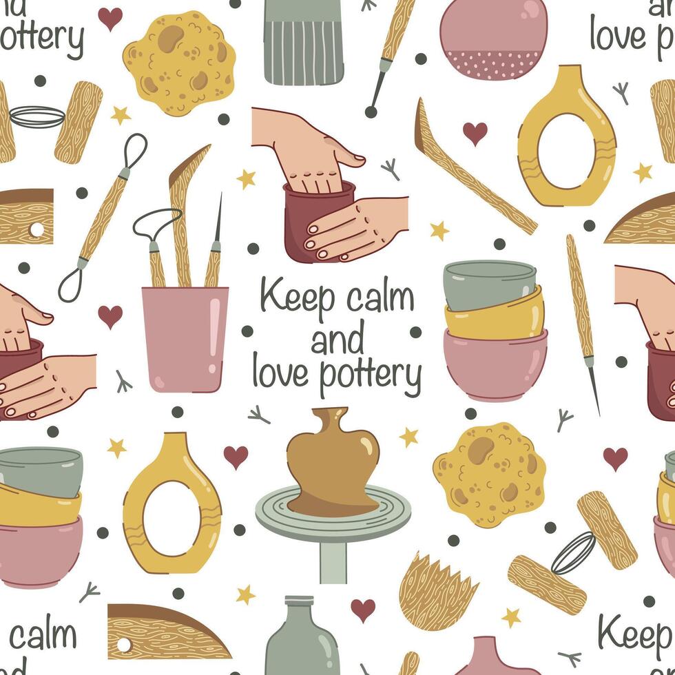 Pottery tools and love quotes pattern vector