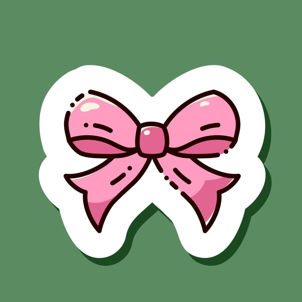 Cutr sticker with Christmas bright pink bow. vector