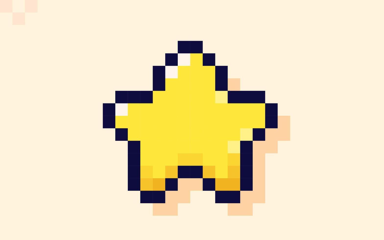 Yellow star icon drawn in pixel art style. vector