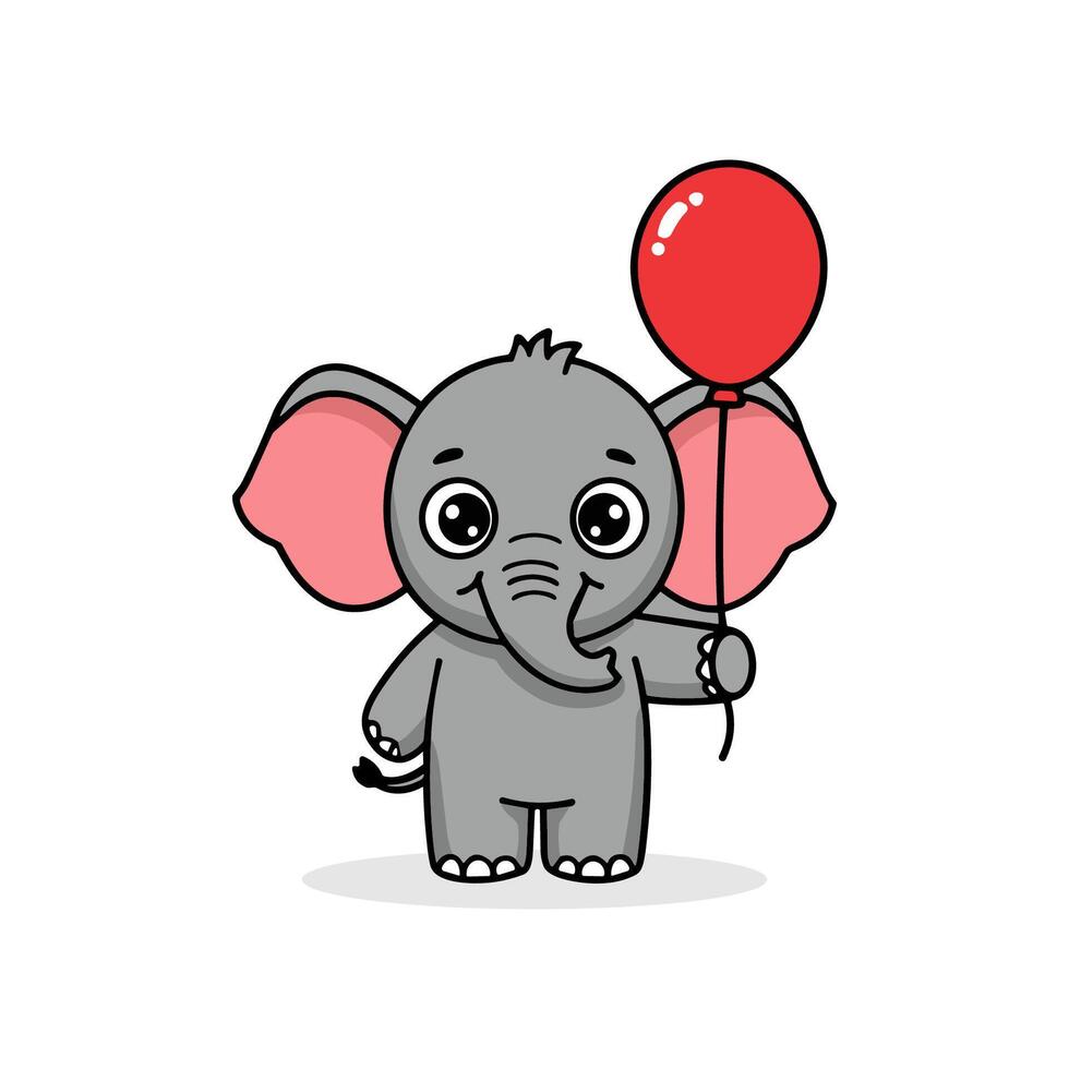 Cute baby elephant holding red balloon cartoon vector