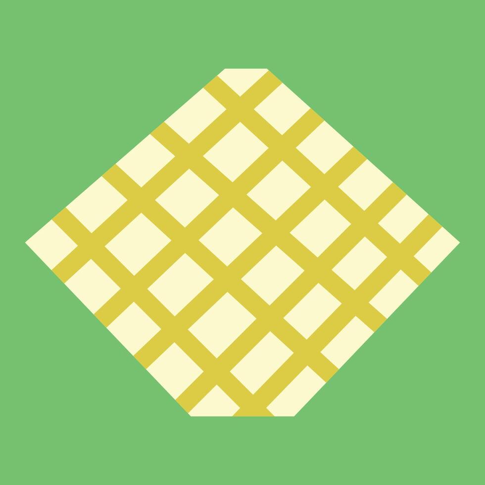 Yellow picnic cloth isolated on a green background. Picnic blanket. vector