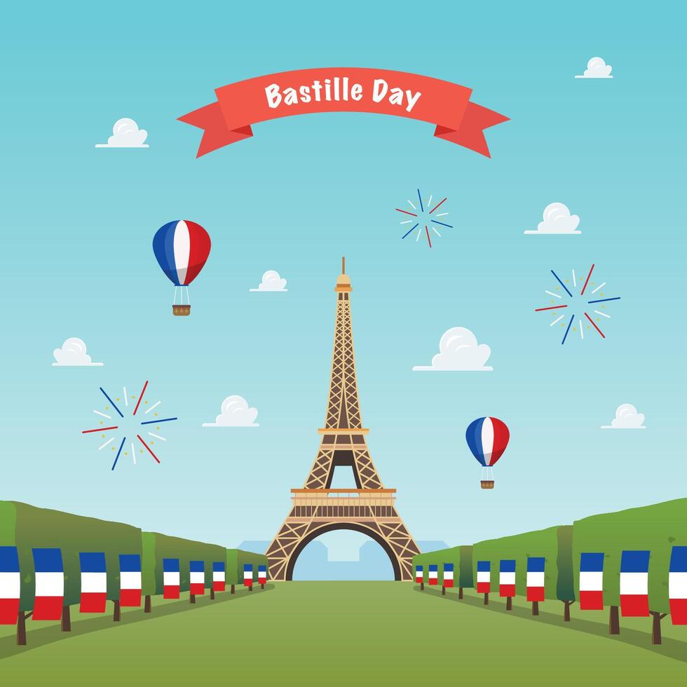 Eiffel tower against the sky Bastille day poster vector