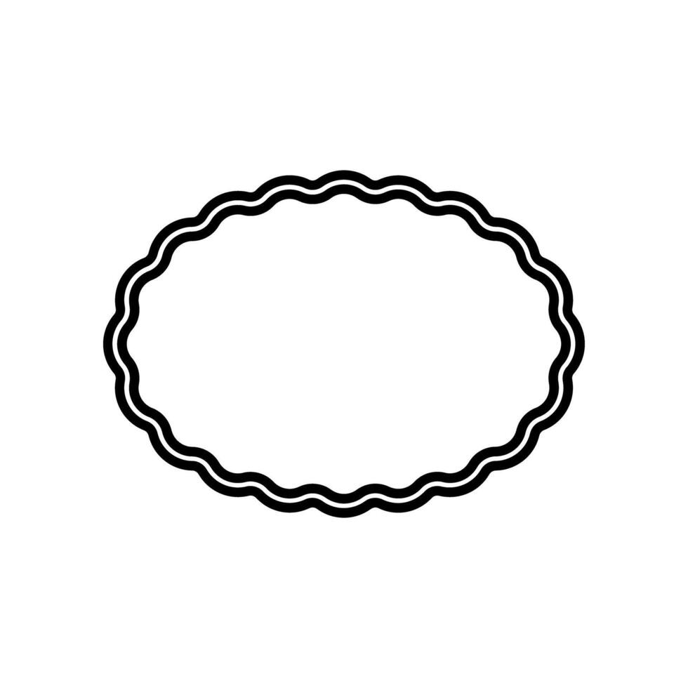 Doodle circle oval scalloped frames. Hand drawn scalloped edge ellipse shapes. Simple round label form. Flower silhouette lace frame. illustration isolated on white background vector
