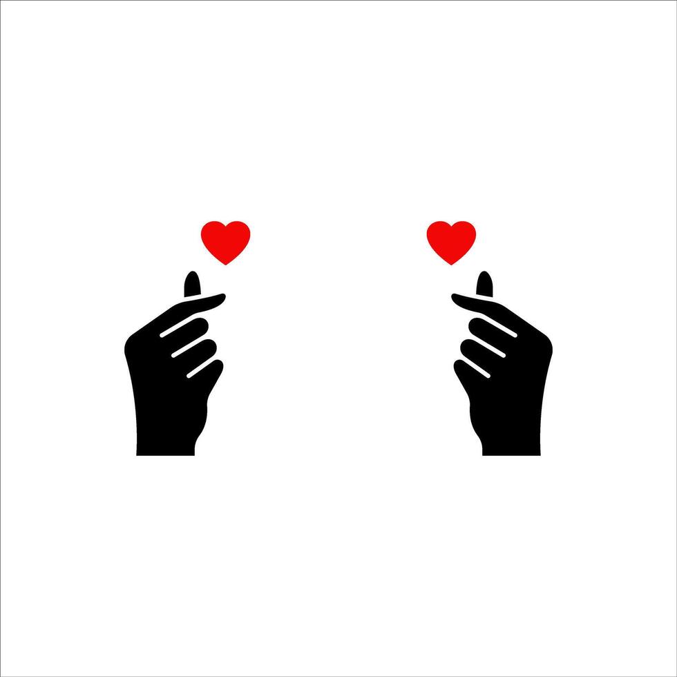 Hand making Korean finger heart symbol with small red heart. Love, affection, K-pop, cute, trendy icon. vector