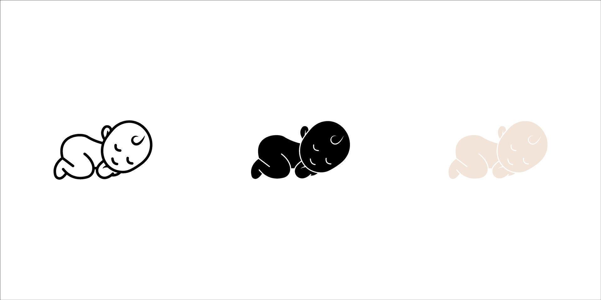 Baby sleeping top view silhouette icon set isolated on white background. Baby sleeping icon illustration design. vector