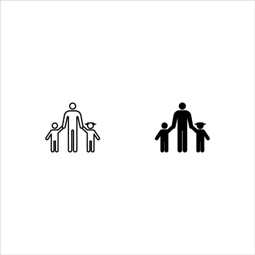 Silhouette of father, son and daughter with colored lines. Father and son illustration icon. Stick figure, pictogram, icon set vector