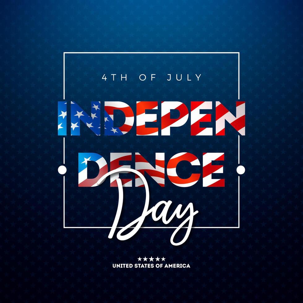 4th of July Independence Day Illustration with American Flag in Text Label on Blue Background. Fourth of July National Celebration Design with Typography Letter for Banner, Postcard, Greeting vector