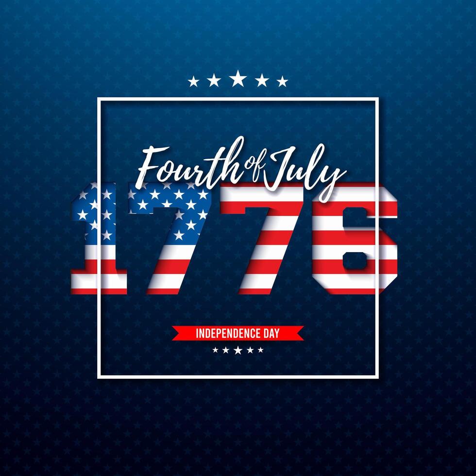 4th of July Independence Day Illustration with American Flag in 1776 Text Label on Blue Background. Fourth of July National Celebration Design with Typography Letter for Banner, Postcard vector