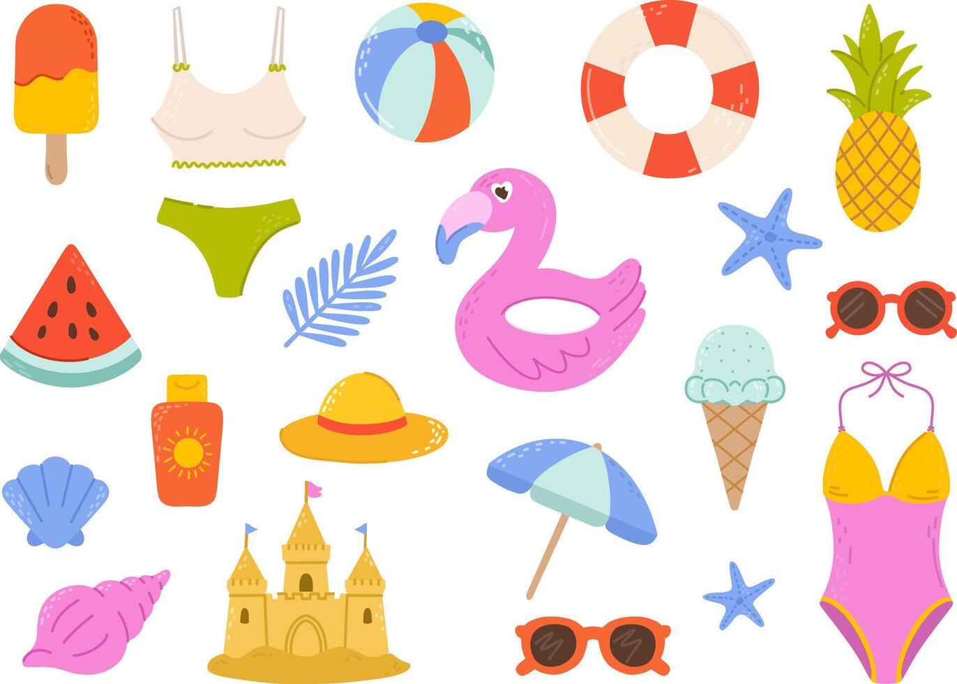 Colorful summer beach-themed icons vector