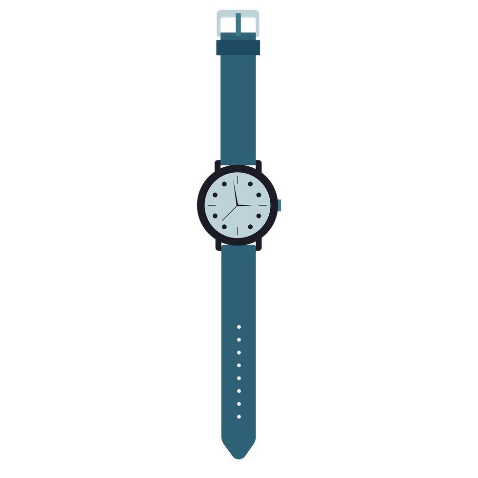 Watch with a round analog face and blue strap. Simple design. For fashion themes, accessories. vector