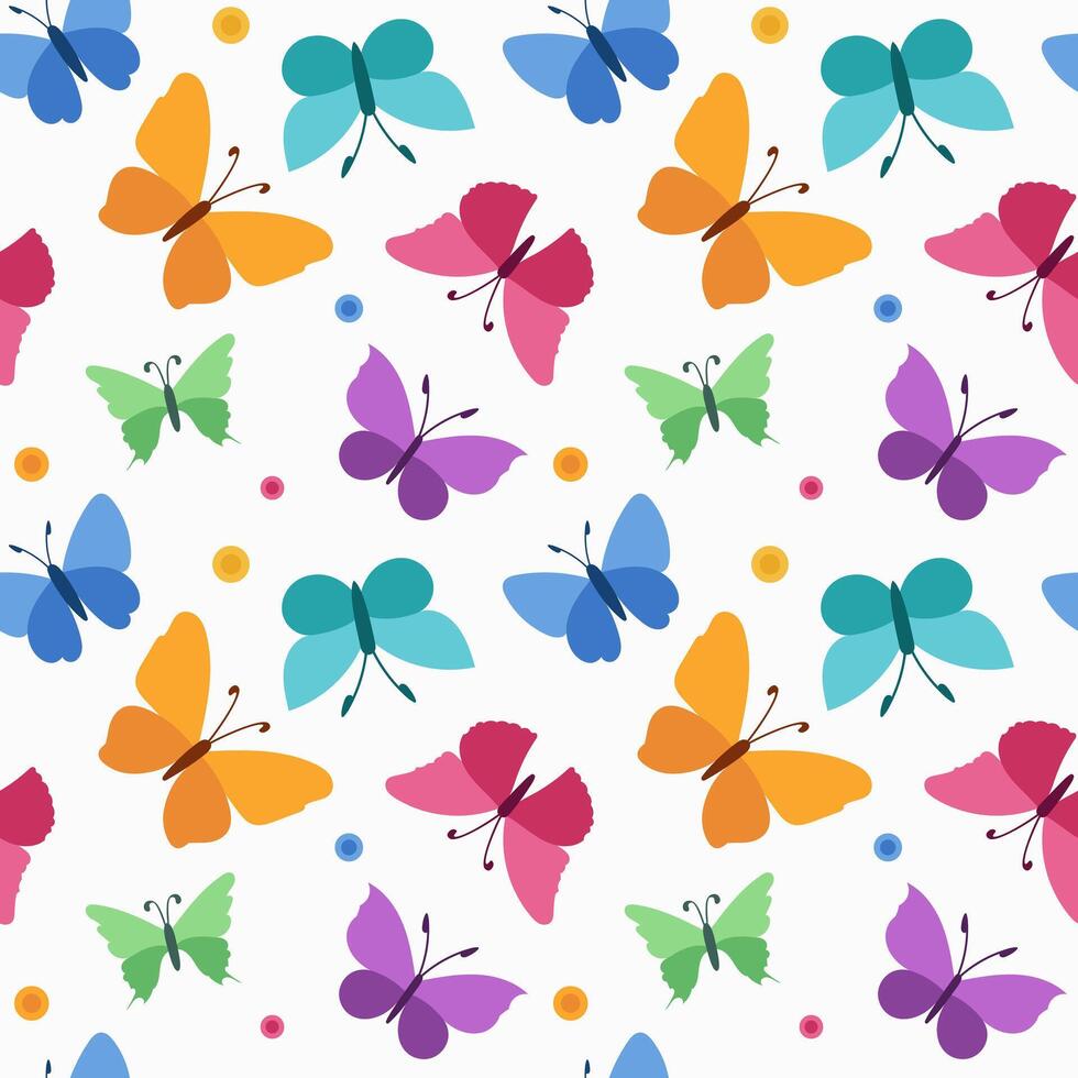 Seamless pattern, background with colorful butterflies and dots. For kids products, fabric or wrapping paper. vector