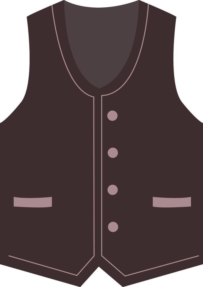 Dark brown waistcoat. Formal clothing item. For menswear collections and smart outfits. vector
