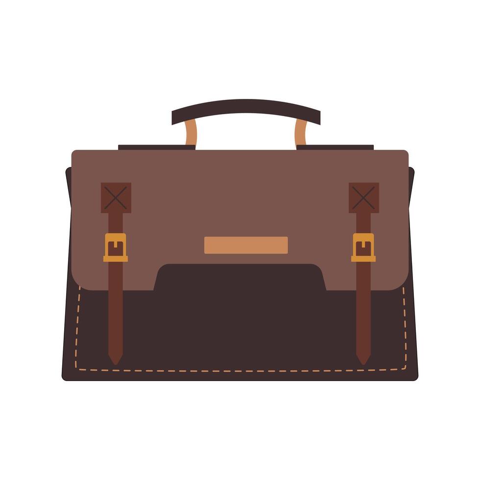 Brown leather briefcase. Carrying documents, work tools. For office, business, and travel themes. vector