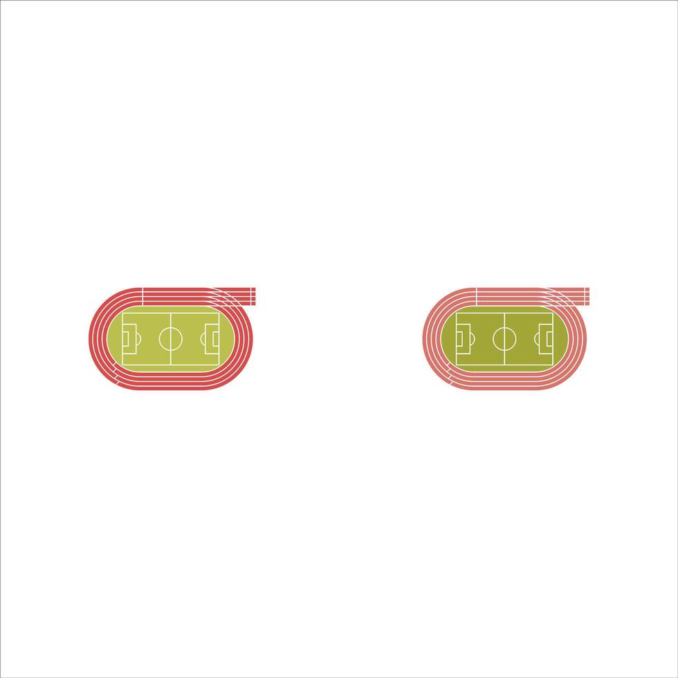 top view football field with running track icon set vector
