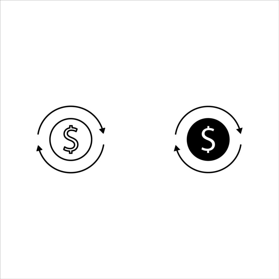 Round money back refund investment icon set, repeat arrow flat design pictogram, infographic interface elements for app logo web button ui ux isolated on white background vector