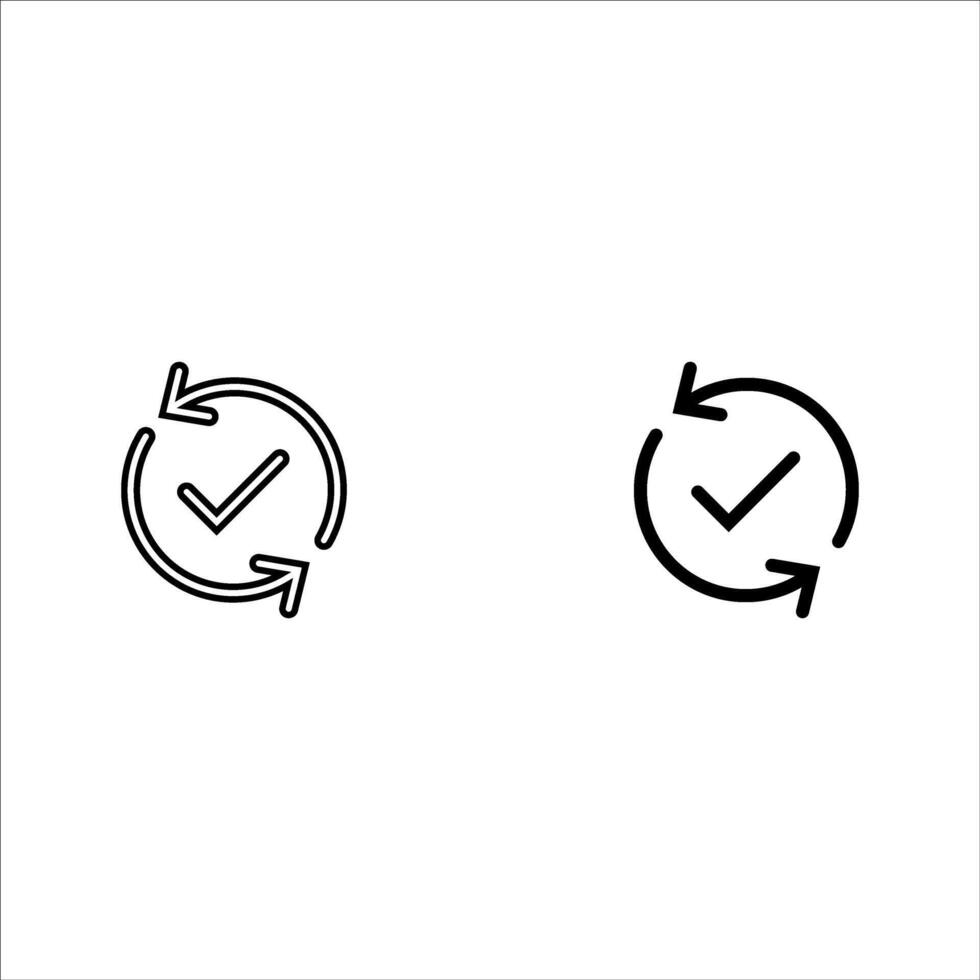 Set round checking process sync approved icon, simple turning arrows syncing flat design pictogram for app logo ads web webpage button ui ux interface elements isolated on white background vector