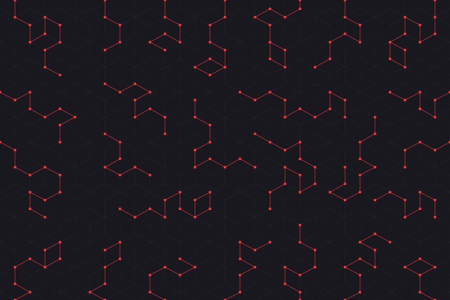 Futuristic technology geometric seamless pattern with minimal lines and nodes over a dark grid vector