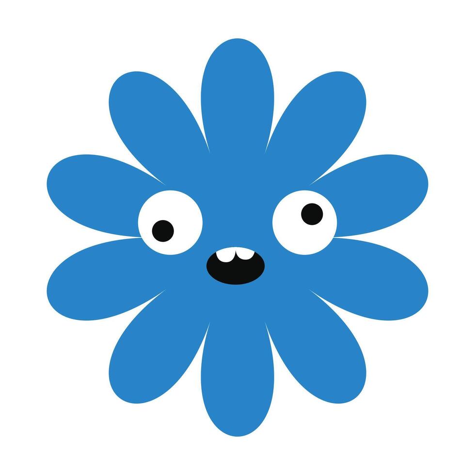 Silly floral emoji with wide eyes and a weird, cheerful smile. A bold, decorative flower in a modern comic style vector