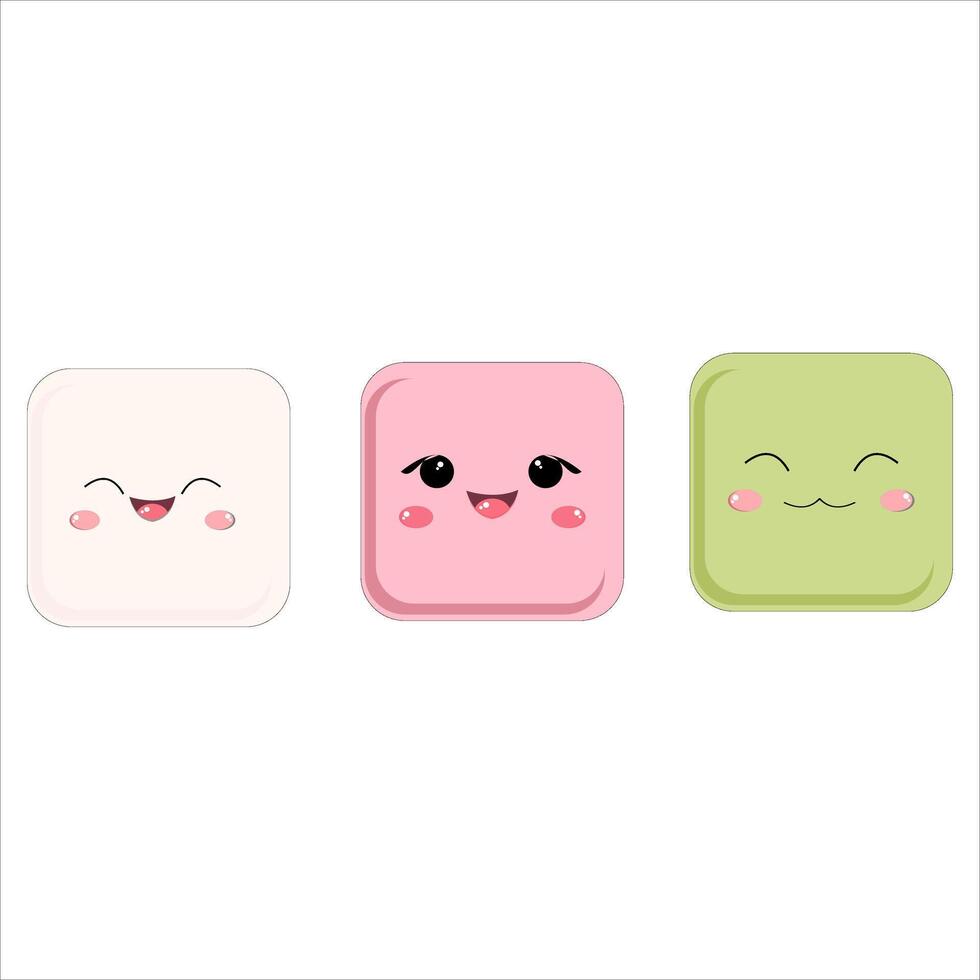 Cute square characters with happy kawaii faces vector