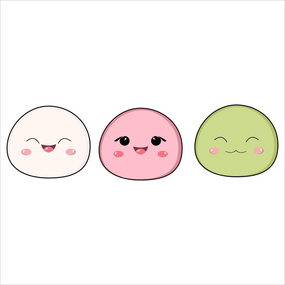 Cute round characters with smiling kawaii faces vector