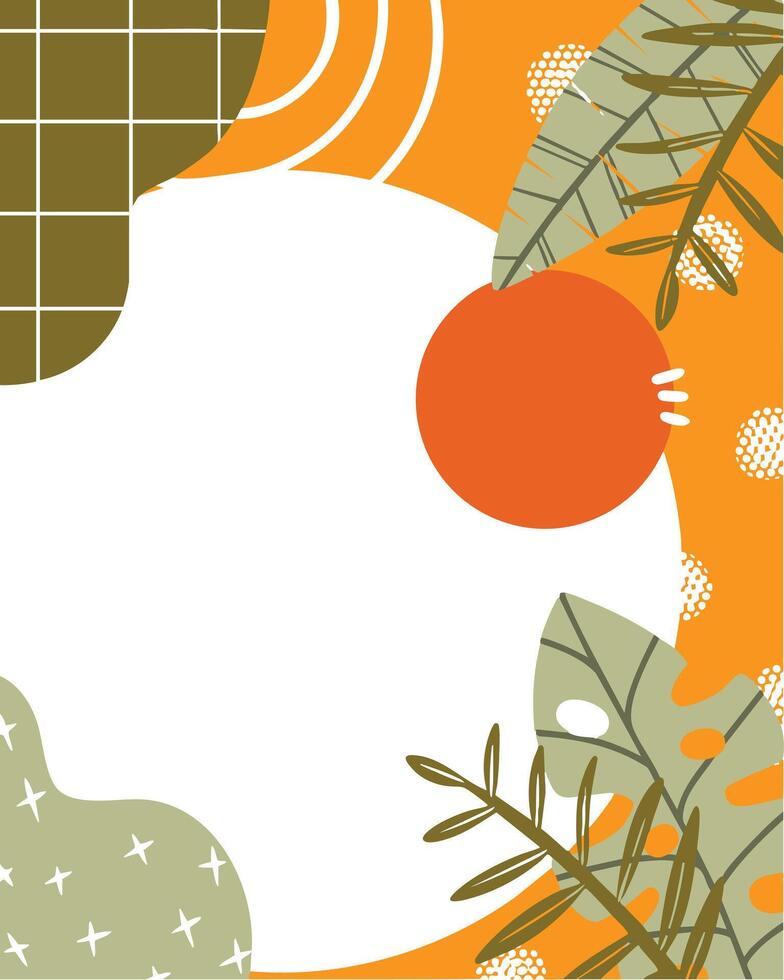Abstract Composition with Tropical Leaves and Geometric Shapes vector