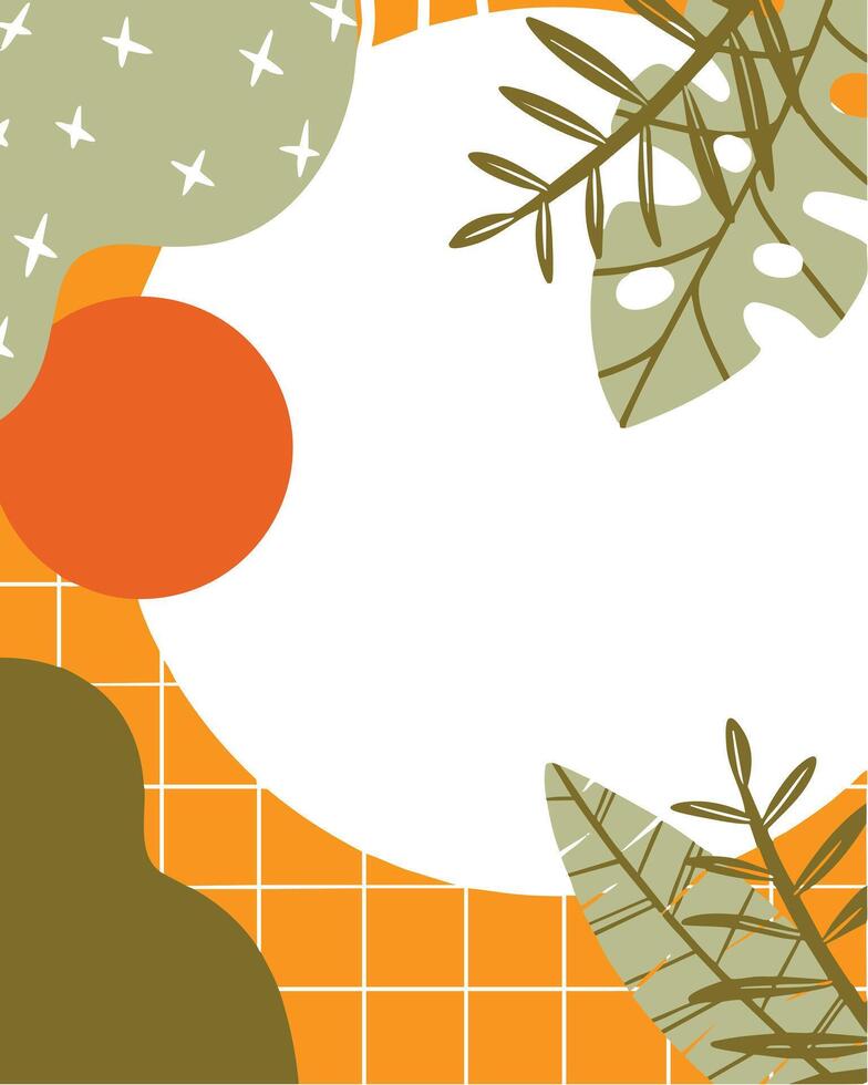Abstract botanical composition with geometric shapes and tropical leaves vector