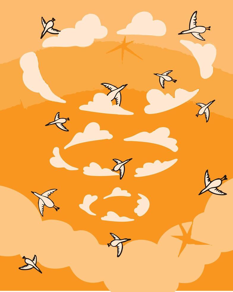 Birds Flying Among Clouds vector