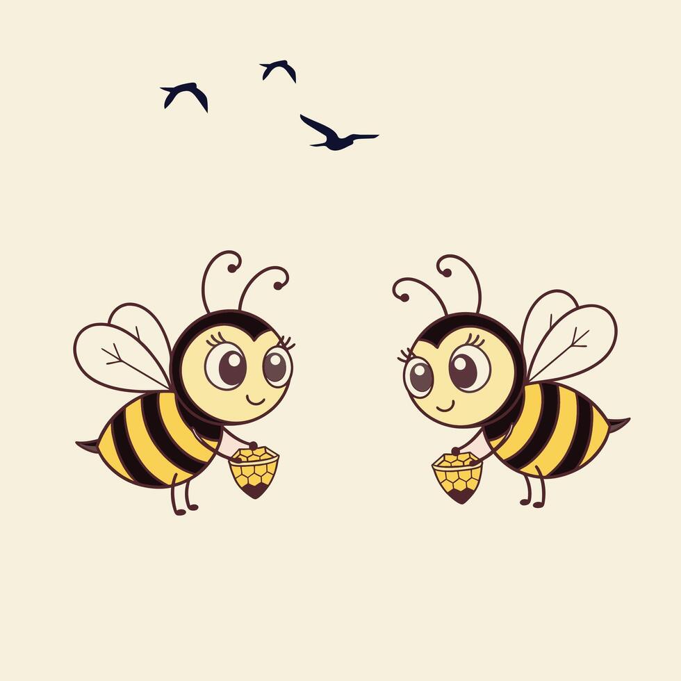A cartoon illustration depicts two charming bees vector