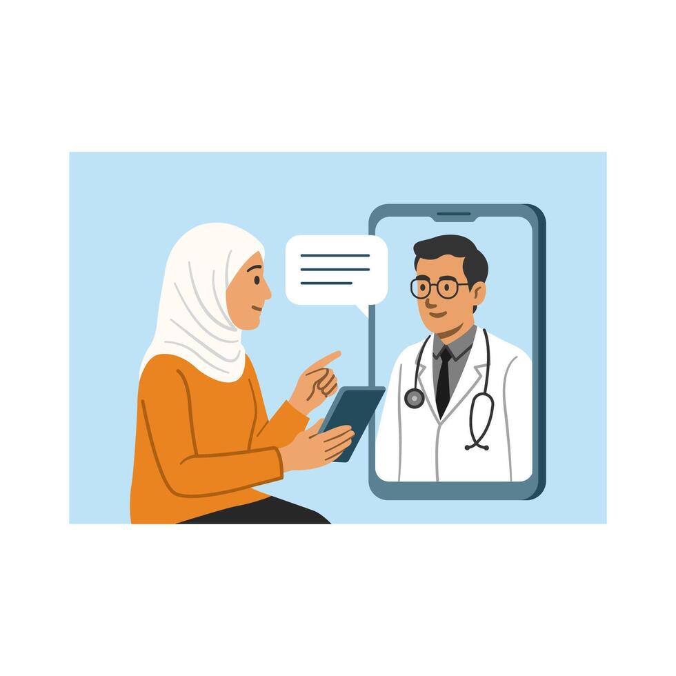 Telemedicine Consultation Woman and Online Doctor Illustration vector