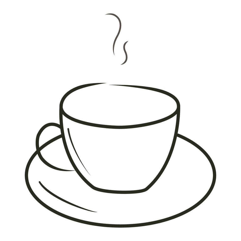 Cup of hot tea or coffee, minimalist illustration outline vector