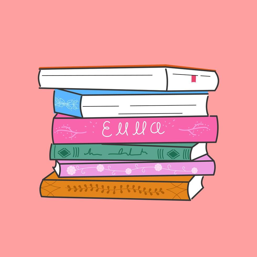 stack of books. Romantic vintage books, bestsellers and novels, library books and textbooks, books on top of each other vector
