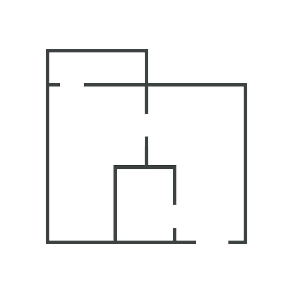 Floorplan simple icon room flat apartment line drawing, floor plan project, symbol. Technical architecture draw. Structure shape , build layout with doors and windows. vector